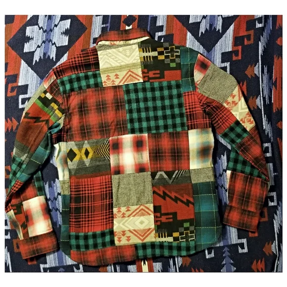 DOUBLE RL RALPH LAUREN RRL 100% WOOL PATCHWORK SHIRT- MEN'S SIZE MEDIUM